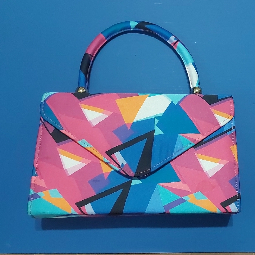 Pink and Blue Geometric Clutch